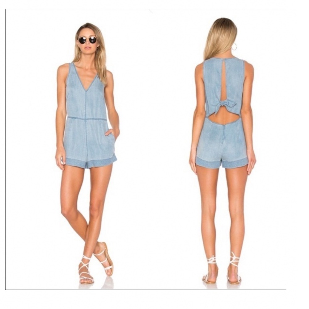 Rag & Bone Mojave Indigo Denim Chambray Sleeveless Open Back Tie Romper New Boho